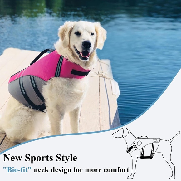 VIVAGLORY Sports Style Dog Life Jacket w Superior Buoyancy & Rescue Handle PINK - Picture 5 of 7